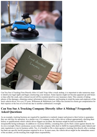 Can You Sue A Trucking Company Straight After An Accident? Frequently Asked Ques