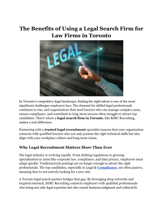 The Benefits of Using a Legal Search Firm for Law Firms in Toronto