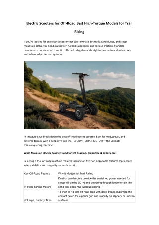 Electric Scooters for Off-Road Best High-Torque Models for Trail Riding