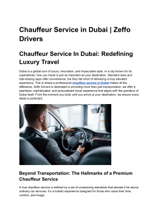Chauffeur Service in Dubai Zeffo Drivers