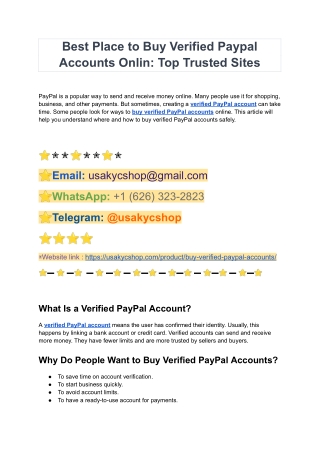 Buy Verified Paypal Accounts - 100% Real Documents in 2025