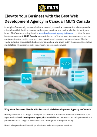 Elevate Your Business with the Best Web Development Agency in Canada MLTS Canada