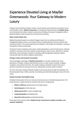 Mayfair Greenwoods Kolkata – Premium Residences by Mayfair Group | Modern Living