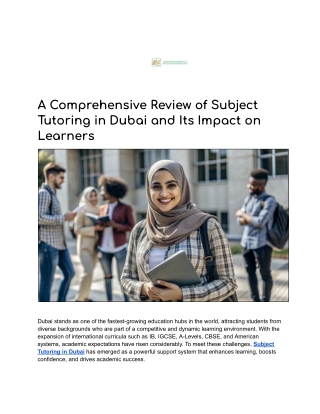 A Comprehensive Review of Subject Tutoring in Dubai and Its Impact on Learners