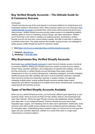 Best Place to Buy Verified Shopify Accounts in the USA – Safe & Real Shopify Sto