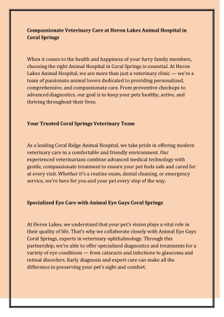 Compassionate Veterinary Care at Heron Lakes Animal Hospital in Coral Springs