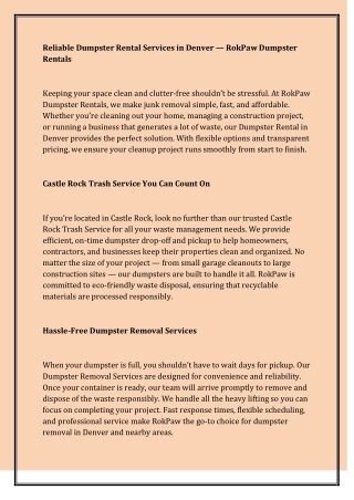 Reliable Dumpster Rental Services in Denver — RokPaw Dumpster Rentals