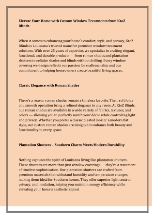 Elevate Your Home with Custom Window Treatments from KtoZ Blinds