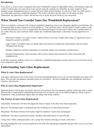 When Should You Consider Same Day Windshield Replacement?
