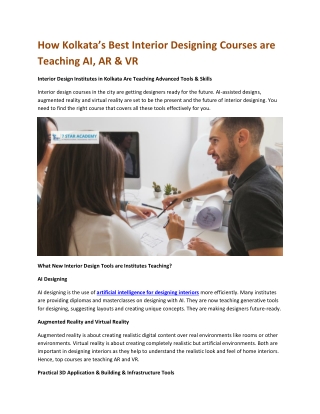 How Kolkata’s Best Interior Designing Courses are Teaching AI, AR VR