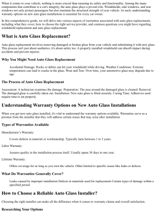 Understanding Warranty Options on New Auto Glass Installations