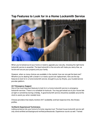 Top Features to Look for in a Home Locksmith Service
