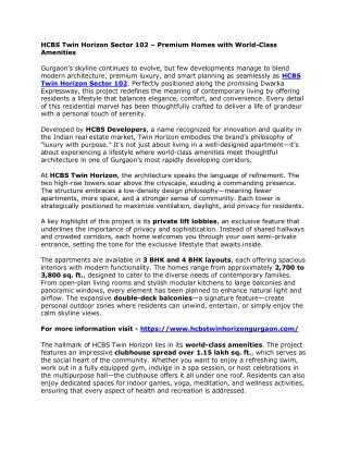 HCBS Twin Horizon Sector 102 – Premium Homes with World-Class Amenities