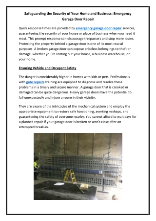 Safeguarding the Security of Your Home and Business Emergency Garage Door Repair