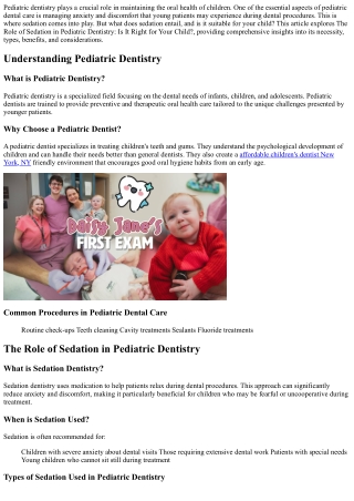 The Role of Sedation in Pediatric Dentistry: Is It Right for Your Child?