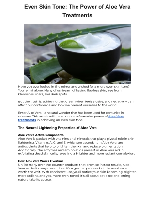 Even Skin Tone: The Power of Aloe Vera Treatments