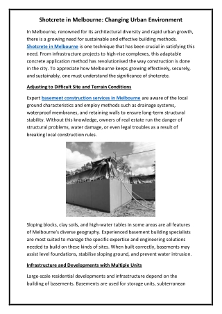 Shotcrete in Melbourne Changing Urban Environment