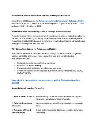 Autonomous Vehicle Simulation Solutions Market -  1 3 October 2025