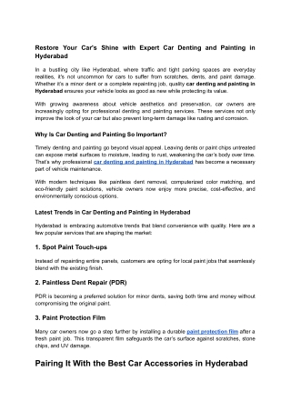 Restore Your Car's Shine with Expert Car Denting and Painting in Hyderabad