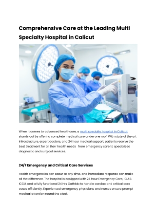 Comprehensive Care at the Leading Multi Specialty Hospital in Calicut