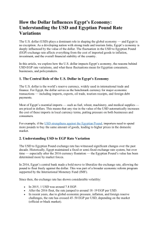 How the Dollar Influences Egypt’s Economy