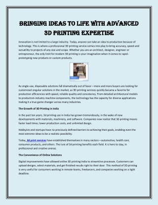 Bringing Ideas to Life with Advanced 3D Printing Expertise