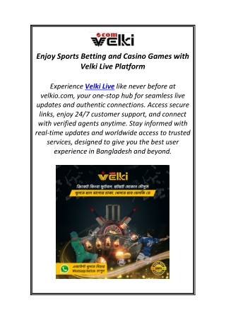 Enjoy Sports Betting and Casino Games with Velki Live Platform