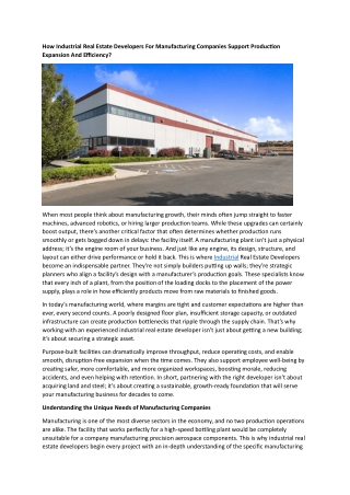 Industrial Real Estate Developers