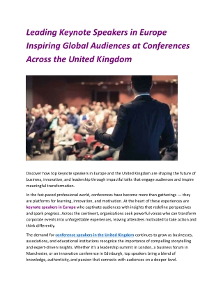 Leading Keynote Speakers in Europe Inspiring Global Audiences at Conferences Across the United Kingdom
