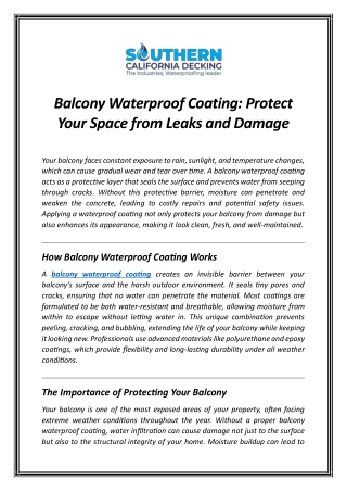 Balcony Waterproof Coating Protect Your Space from Leaks and Damage