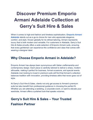 Discover Premium Emporio Armani Adelaide Collection at Gerry’s Suit Hire & Sales