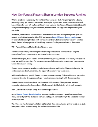 How Our Funeral Flowers Shop in London Supports Families