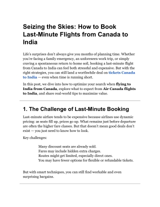 Seizing the Skies: How to Book Last-Minute Flights from Canada to India