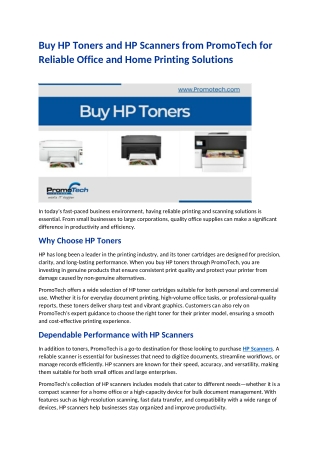 Buy HP Toners and HP Scanners from PromoTech for Reliable Office and Home Printing Solutions