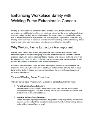 Enhancing Workplace Safety with Welding Fume Extractors in Canada