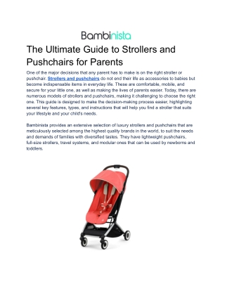 Find the Perfect Stroller or Pushchair for Your Baby – Bambinista