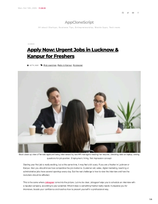 Apply Now: Urgent Jobs in Lucknow & Kanpur for Freshers