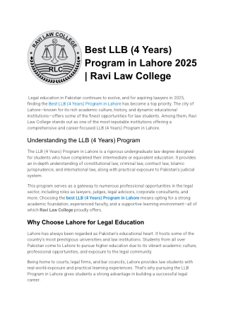 Best LLB (4 Years) Program in Lahore 2025
