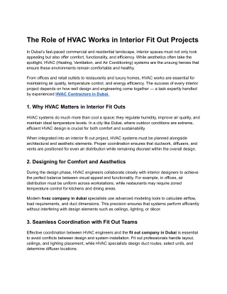 The Role of HVAC Works in Interior Fit Out Projects