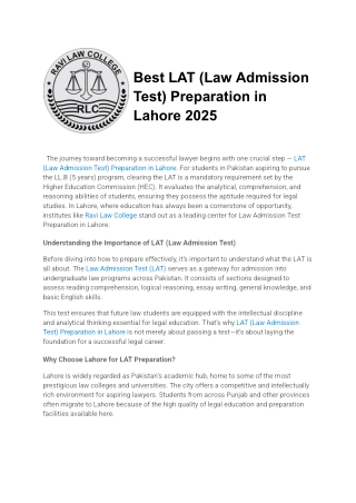 Best LAT (Law Admission Test) Preparation in Lahore 2025