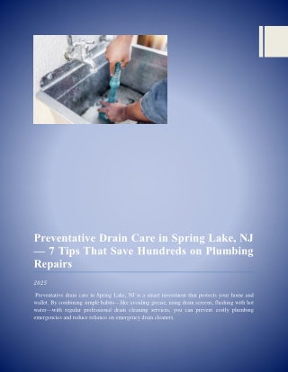 Preventative Drain Care in Spring Lake, NJ — 7 Tips That Save Hundreds on Plumbing Repairs