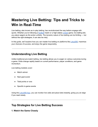Real-Time Betting Tips: Play the Odds with Lotus365