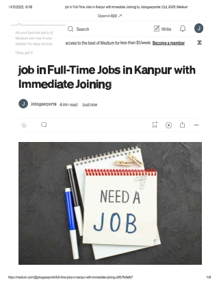 Job in Full-Time Jobs in Kanpur with Immediate Joining