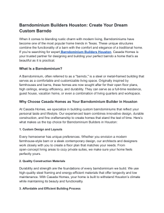 Barndominium Builders Houston: Create Your Dream Custom Barndo
