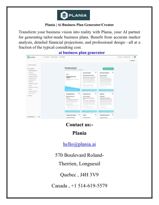 Plania  Ai Business Plan Generator Creator