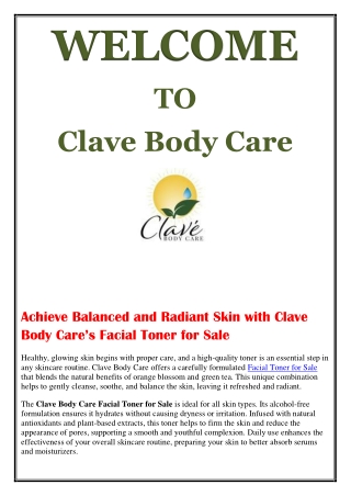Achieve Balanced and Radiant Skin with Clave Body Care’s Facial Toner for Sale