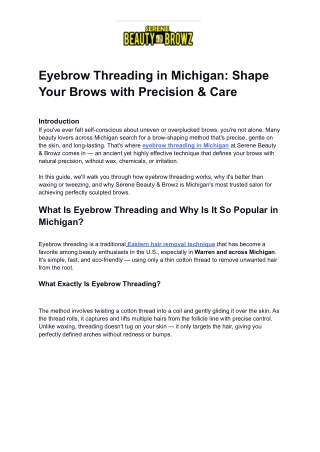 Eyebrow Threading Michigan: Get Smooth, Defined Brows at Serene Beauty & Browz