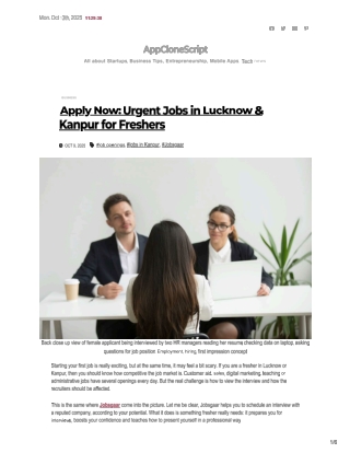 Apply Now: Urgent Jobs in Lucknow & Kanpur for Freshers