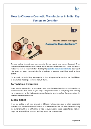 How to Choose the Right Cosmetic Manufacturer in India?