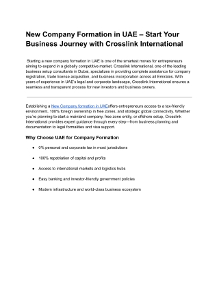 New Company Formation in UAE – Start Your Business Journey with Crosslink International